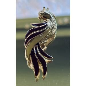 Colorful Enamel and Gold Tone Pin Brooch Vintage Parrot Bird Brownish Red